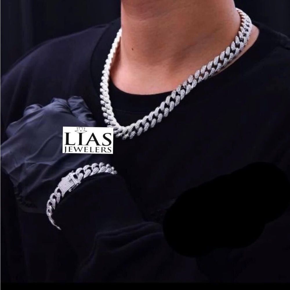New 18k white gold filled Cuban link chain and bracelet